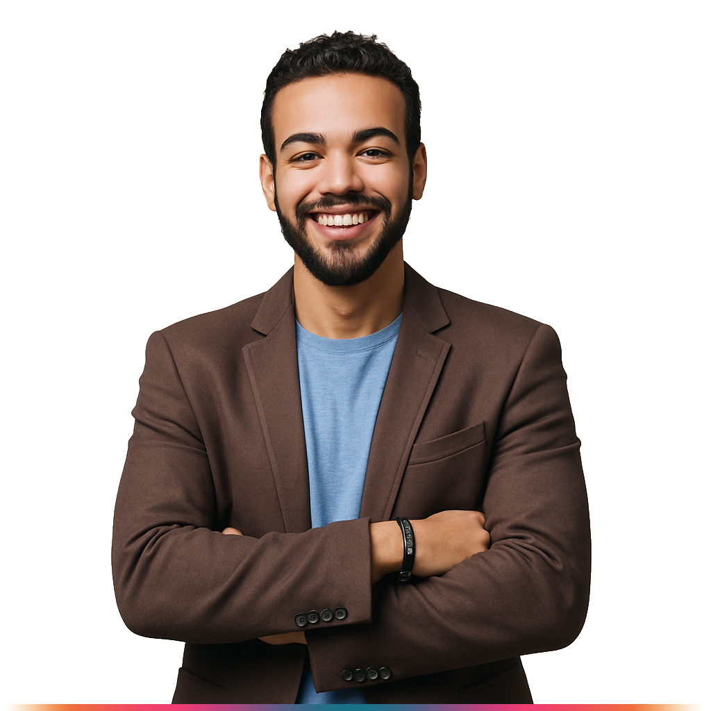 Confident 30-year-old business professional with arms crossed and a slight smile, representing Twenty 4 Design’s expert sales enablement and marketing content solutions, including lead capture playbooks, landing pages, CRM optimization, and team alignment workshops for driving more leads and revenue.